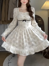 Women Fashion Elegant Print Short Dress Long Sleeve Vintage A-Line Party Birthday Clothes Female Vestidos New