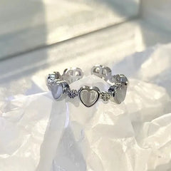 Kpop Y2K Moonstone Geometric Heart Rings Accessories Cute New Vintage Grunge Aesthetic Jewelry For Women Girl