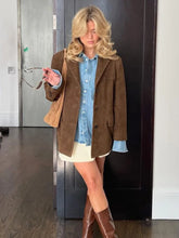 Women's Vintage Brown Lapel Buttons Suit Jacket Autumn Winter Retro Pockets Versatile Oversized Coat Lady Casual Outerwear