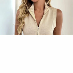 y2k Sweater Vest Women Fashion Clothes Solid Color Zipper Sleeveless Knitted Crop Top 2000s Clothing Basic Streetwear