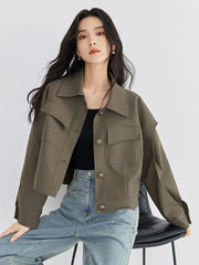 Streetwear Y2K Cargo Jacket Women Vintage Casual Long Sleeve Fall Short Coat Harajuku American Retro Pockets Bf Outwear Top