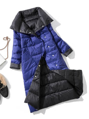 Winter Women Turtleneck White Duck Down Coat Double Breasted Warm Parkas Double Sided Down Long Jacket