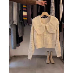 Oversized Collar Knit Cardigan for Women Chunky Knit Button Down Sweater Jacket Cozy Knitwear Teen-girl Fall Winter Outfit