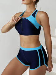 Zipper Bikini Set Two Piece Swimsuit Women With Shorts Sports Swimwear Female Bathing Swimming Suit Beach Wear Summer
