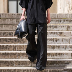 Ro Style Wide Leg Drawstring Black Cargo Pants Unisex Straight Baggy Casual Overalls Men's Streetwear Loose Oversized Trousers