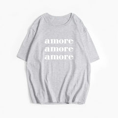 Fashion Red Amore Letter Print Summer T-shirts Cotton Short Sleeve Casual Summer Top 2025 New Loose Streetwear Women Tee