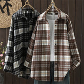 Pbong Loose Fit Casual Plaid Shirt Single Button Long Sleeve New Arrival Women's Fashion Comfortable Cotton Linen Blend Shirt