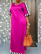 Bohemian Maxi Long Dress Pbong Summer Women O Neck Striped Satin Sundress Beach Baggy Half Sleeve Party Vestido Robe Longue