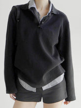 Patchwork Plaid Lapel Collar Fake Two Piece Sweats Preppy Style Simple Fashion Trendy Pullovers Basic