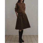 Pbong Retro Corduroy Midi Skirt Women's Autumn Winter New High Waist A- Line Versatile Five-Quarter Umbrella Skirt Comfortable Casual