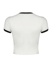 Side Stripe Short Sleeve Bow Cute O Neck Short Sleeve White T-Shirt Women 2000s Preppy Summer Tops