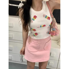 Pbong Spicy Girl Letter Print Knitted Crop Top Women's Sleeveless Slimming Vest New Inner Wear Fashionable Design