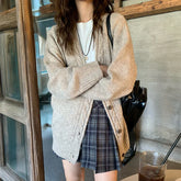 Slouchy Knit Cardigan Sweater for Women Comfy Cable-knit Button Up Sweater Jacket Female Autumn Winter Vintage Outfit