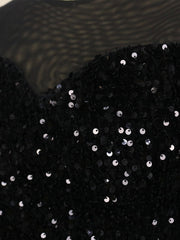 Pbong mid size graduation outfit romantic style teen swag clean girl ideas 90s latina aestheticWomen Black Long Dress Sequined Shiny Glitter Embroidered Chest Wrapped Puff Sleeve Classy Winter Fall Party Celebrity Birthday