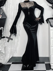 Halloween Women Dress Long Sleeve High Waist Dresses Lace Cutout Patchwork New Aesthetic 90s Egirl Sexy Slim Party Club Dress
