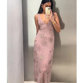Sexy Backless V-neck Sleeveless Sequins Beading Long Dress Deep V-neck Holiday Women Dress 2025 New Slim Fashion Party Vestidos