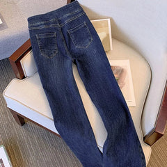 High Waist Multiple Metal Buttons Split Flare Women Pant Fashion Slim Chic Denim Trousers New Korean Loose Women Clothing