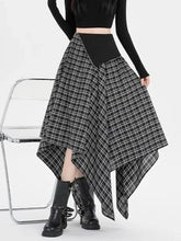 Y2K Streetwear Plaid Long Skirt Women High Waist Retro Hip Hop Irregular Skirt Fall Casual American Gothic Female Long Skirts