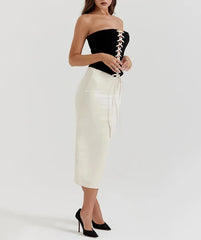 Elegant Sexy Skirt Two Piece Set Women Strapless Bandage Crop Top And Maxi Skirt Female Fashion Club Party Sexy Sets