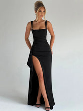 Black Backless Sexy Maxi Dress For Women Gown Spaghetti Strap Sleeveless Thigh High Split Club Evening Long Dress