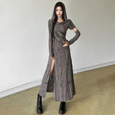 Harajuku Punk Midi Dress Women Mall Goth Streetwear Y2k E-girl Cyber Hooded Dress Vintage Hipster Casual Dress