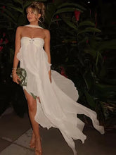 Elegant Irregular Tube Long Dresses Women Retro White Pleated Backless Halter Maxi Evening Dress Female Summer Chic Party Beach