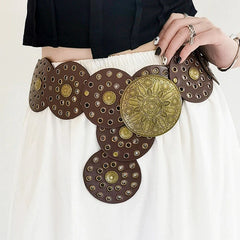 Hollowed Out Western Style Exaggerated Denim Wide Disc Belt For Women Retro Soft And Durable Women Belt Dress Accessories