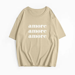 Fashion Red Amore Letter Print Summer T-shirts Cotton Short Sleeve Casual Summer Top 2025 New Loose Streetwear Women Tee