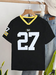 Women's Summer V-Neck Loose Casual Numeric Print T-Shirt Graphic Tee Tops Loose And Breathable Sports Jersey Trendy T-shirt