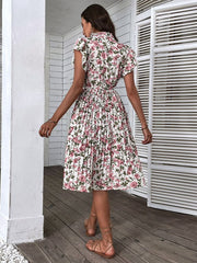 Women's Summer Vintage Dress Printed Mediumn Long White Chic Floral A Line Dress