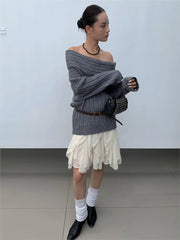 Irregular Streetwear Short Skirt Lace Patchwork Sweet Chic Beige Women Skirt A-line Elastic Waist Fashion Summer Skirts New