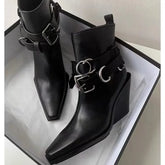 Pbong Women Ankle Boots Designer Leather Goth Shoes Luxury Pointed Toe High Heels Trend Wedges Punk Autumn Boots Snow Botas Mujer
