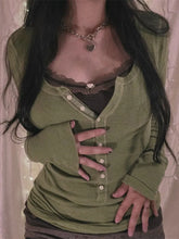 Womens Y2k Tee Crop Top Long Sleeve Lace Fairycore Grunge T-Shirts Ribbed Knit Harajuku Aesthetic Girl Tops T-Shirts Streetwear