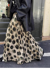 Large Polka Dot Print Pleat Long Skirt Elastic Waist Fashion Sprint Women Skirt A-line Loose Streetwear Summer Skirt 2025 New