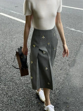 Korean Bead Half Skirt Vintage Preppy A-line Pleated Skirt Slimming Sweet Umbrella Skirts for Woman Faldas Para Mujeres