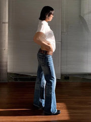 American Retro High Street Spicy Girls Low Waist Jeans Women Vintage Y2k Harajuku Baggy Solid Slim Denim Flared Pants