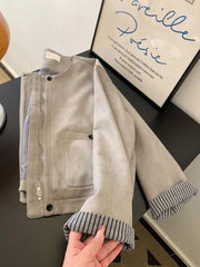 Women Faux Suede Y2K Jacket American Retro O Neck Long Sleeve Casual Coat Retro Casual Harajuku Streetwear Fall Winter Tops