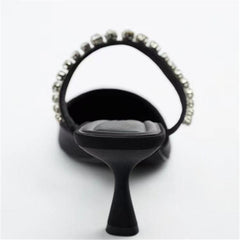 Woman High Heel Sandals Mules Metal Chain Decorate Black Stiletto Fashion Pumps Summer Women Slingback Sandals