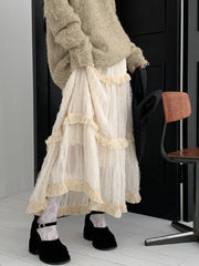 Y2k Clothes Women Cake Dress Tassel Design Skirt Loose Long Skirts Vintage High Waist Korean Fashion Faldas Largas