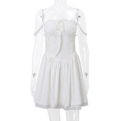 White Lace Backless Mini Dress For Women Robe Spaghetti Strap Sleeveless A-line Dresses Fashion Elegant Sexy Dress