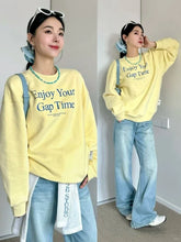 Korean Style Letter Sweatshirt Women Sweet Vintage Butter Yellow Hoodies Casual Oversize Street Long Sleeve Pullover