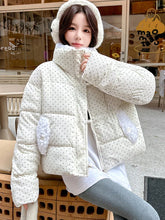 Sweet Polka Dot Corduroy Parkas Women Vintage Thick Warm Winter Cotton Coat Korean Loose Long Sleeve Female Elegant Jacket Tops