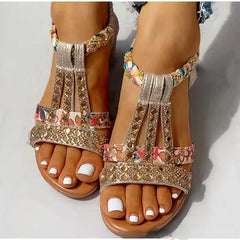 Women Wedge Sandals Summer Bohemia Casual High Heels Sandals Fashion Female Peep Toe Rhinestones Outdoor Beach Shoes