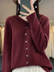 Autumn And Winter New 100% Pure Wool Hooded Cardigan Women's Solid Color Sweater Loose Hoodie Knitted Cashmere Sweater 229
