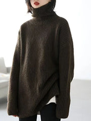 Turtleneck Pullovers Woman Cozy Knitted Sweater Oversized Long Sleeve Roll-neck Jumpers Autumn Winter Korean Fashion Outfit