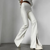 Pbong Autumn/winter New Pu Leather White Split Open Flared Pants Sexy Tight Micro Flare Leggings Women's Wholesale Agency