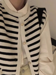Striped Sweater Vest for Women Gold Button Waistcoat Soft Knitted Sleeveless Cardigan Jacket Top Fall Winter Korean Chic Outfit