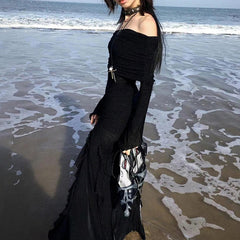 Gothic Black Side Split Maxi Dress