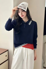 Polo Sweater for Women Long Sleeve Collared Half Zip Pullover Polo-Neck Knitted Jumper Fall Winter Teen-girl Preppy Style Outfit