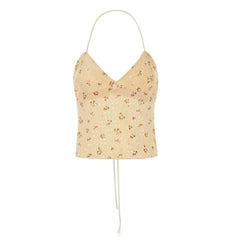 Floral Embroidered V Neck Bustier Crop Tops Y2K Backless Strappy Tie-up Halter Camis Fairy Coquette Ruffle Trim Sleeveless Vest